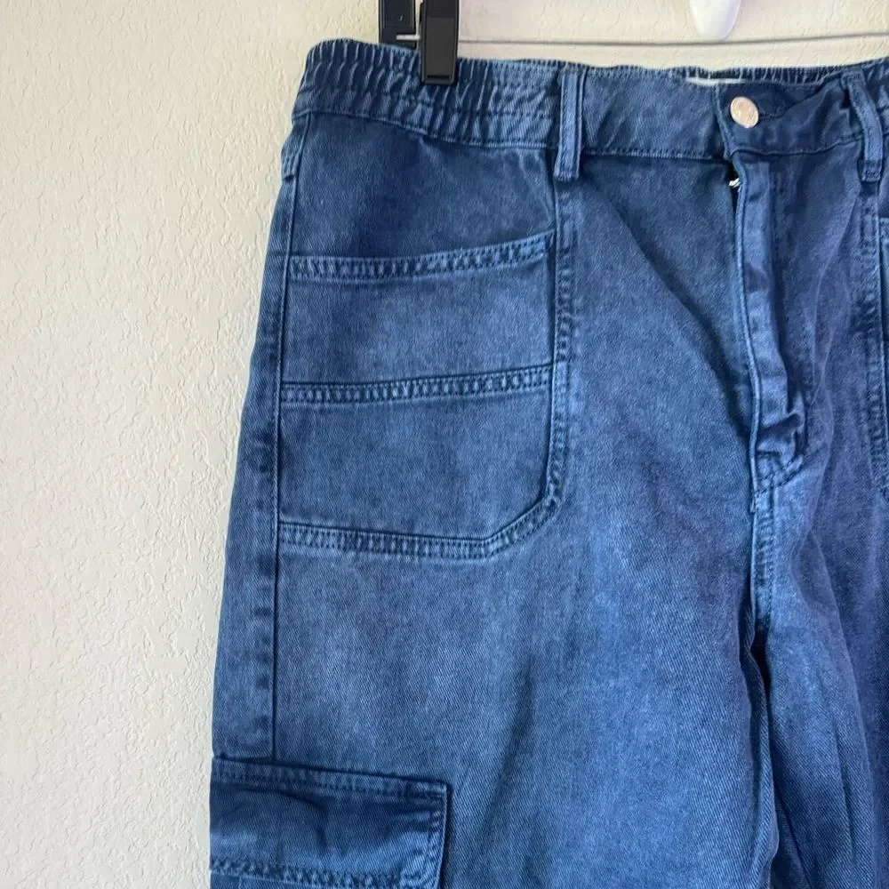 We The Free People Platon Utility Cargo‎ Jeans Sz L Blue Denim Military Utility